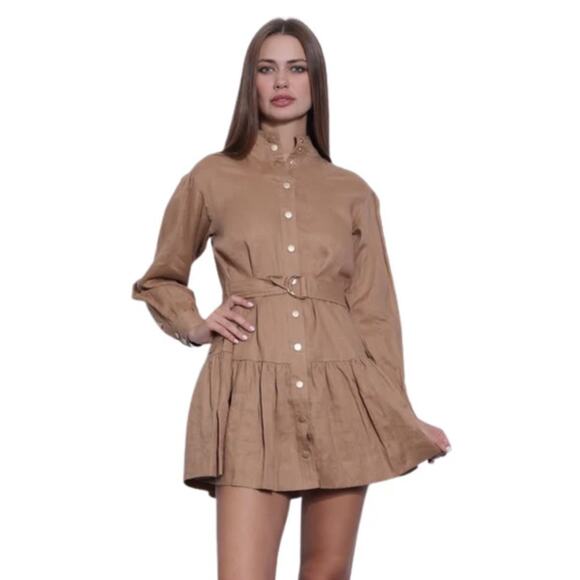 (M)‎ $395 Karina Grimaldi Saraswati Mini Dress 100% Linen - Picture 2 of 8